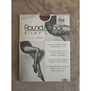 Round The Clock Silky Lycra Control Top Size A Deep Wine Sandaltoe Pantyhose
